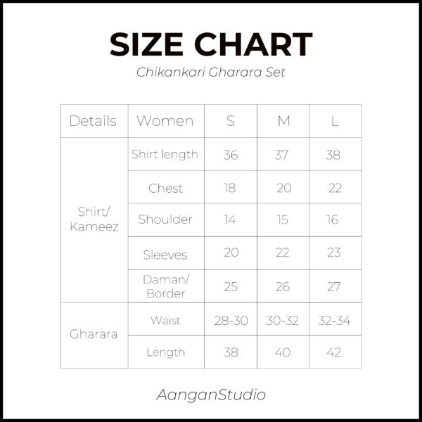 Size Chart-01 Black Chikankari Gharara